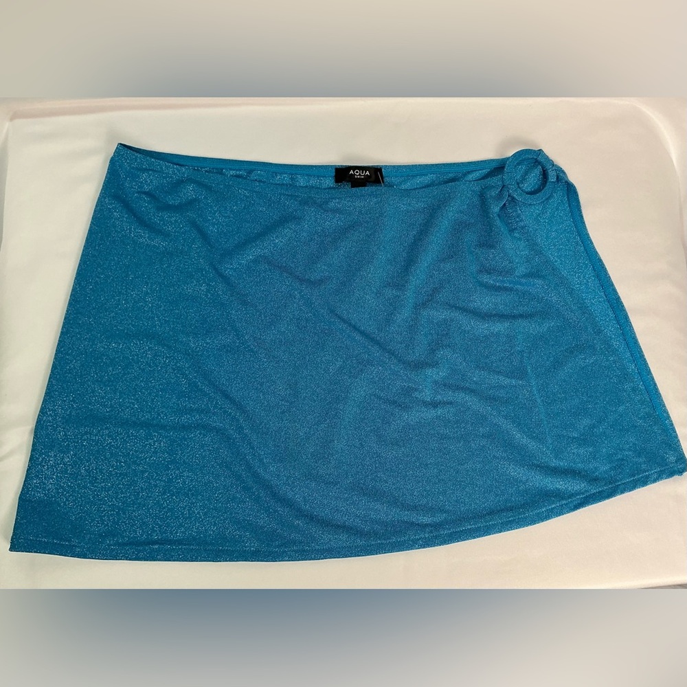 Aqua Swim sparkle Aloha Blue Women's Wrap Skirt Cover Up Lg